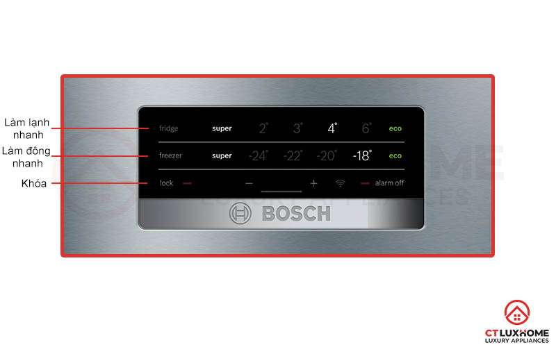 Tủ lạnh Bosch được trang bị các tùy chọn chế độ khác nhau kèm theo tín hiệu âm báo mỗi khi người dùng cài đặt