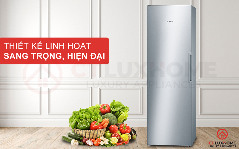 Thiết kế tủ lạnh Bosch KSV36VI30 hiện đại, sang trọng với vỏ thép không gỉ chống bám vân tay