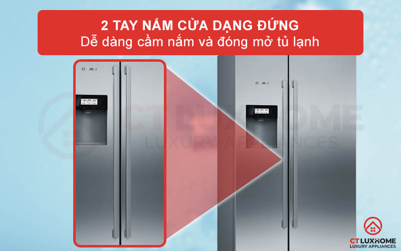 Cánh cửa tủ còn được trang bị thêm 2 tay nắm dạng đứng bằng nhôm hiện đại