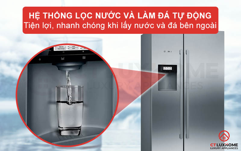 Hệ thống làm đá tự động và lấy nước bên ngoài tiện lợi