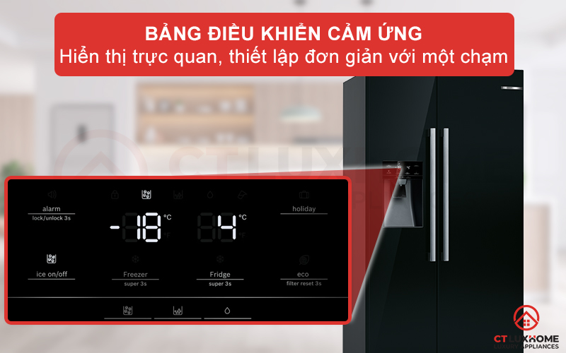 Bảng điều khiển cảm ứng tùy chỉnh nhiệt độ và các cài đặt tủ lạnh