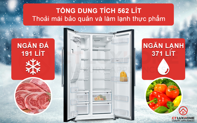Tủ lạnh Bosch KAD93VBFP được cải tiến lên với dung tích chứa XXL 562 lít