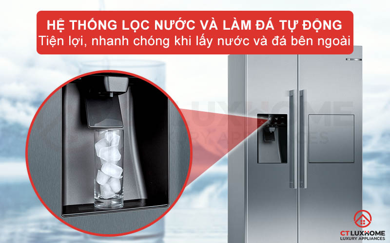 Hệ thống làm đá tự động và lấy nước bên ngoài tiện lợi