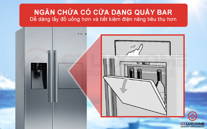 Lấy đồ uống ra khỏi tủ dễ dàng với ngắn chứa có cửa dạng quầy bar