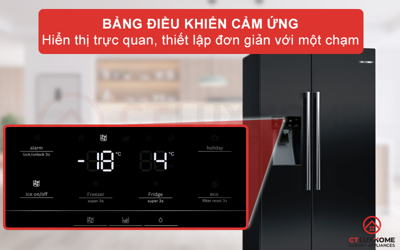 Bảng điều khiển cảm ứng tùy chỉnh nhiệt độ và các cài đặt tủ lạnh