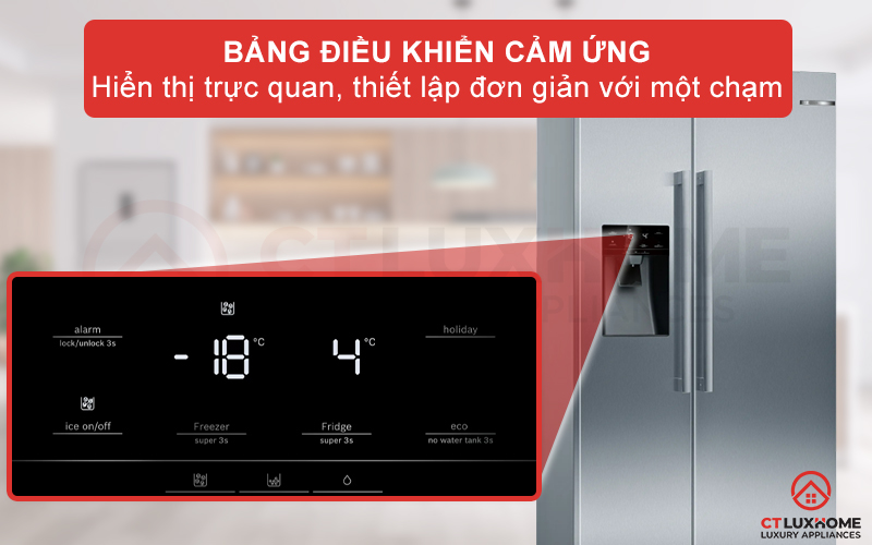 Bảng điều khiển cảm ứng tùy chỉnh nhiệt độ và các cài đặt tủ lạnh