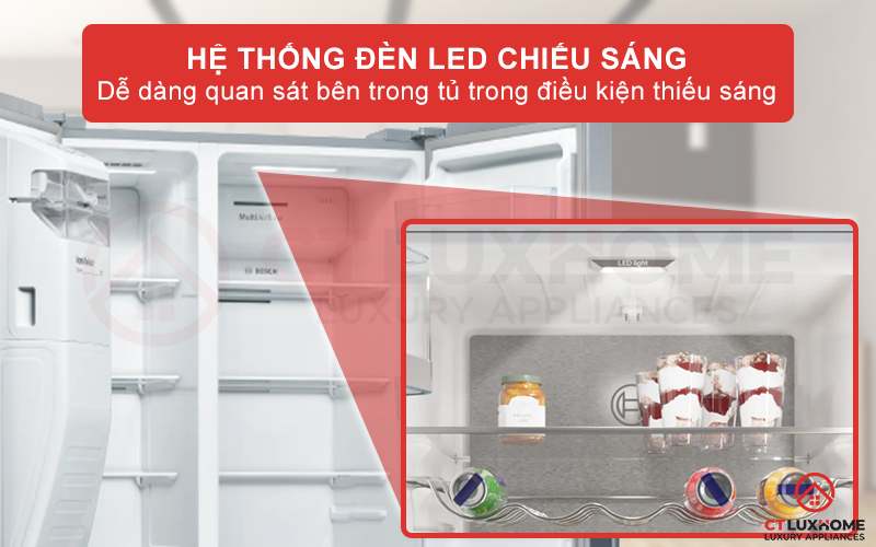  Trang bị thêm đèn LED chiếu sáng đồng đều toàn khoang tủ
