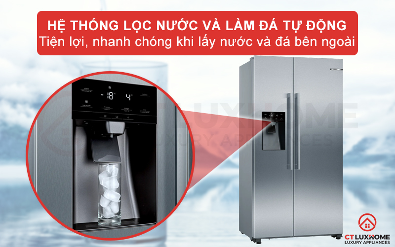Tủ lạnh Bosch KAI93VIFP với công nghệ lấy đá ngoài tiện lợi