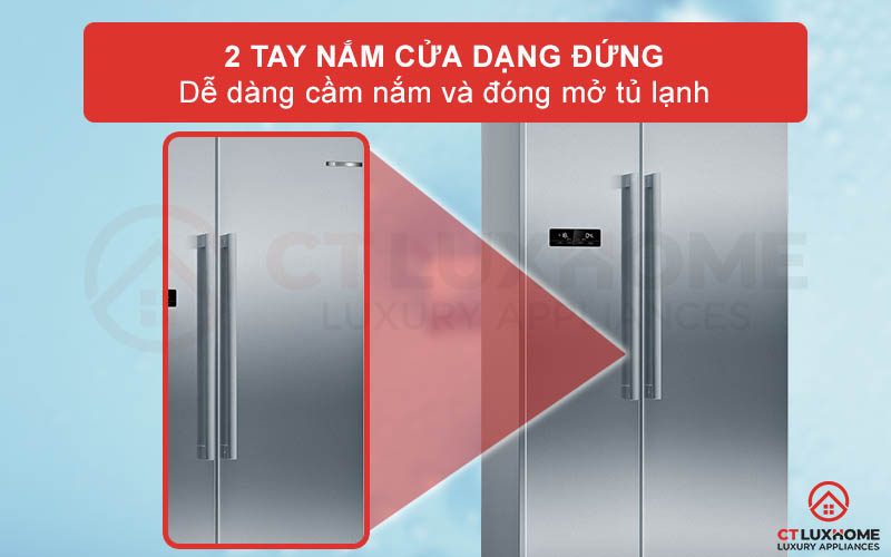 Cánh cửa tủ còn được trang bị thêm 2 tay nắm cửa dạng đứng bằng nhôm dọc