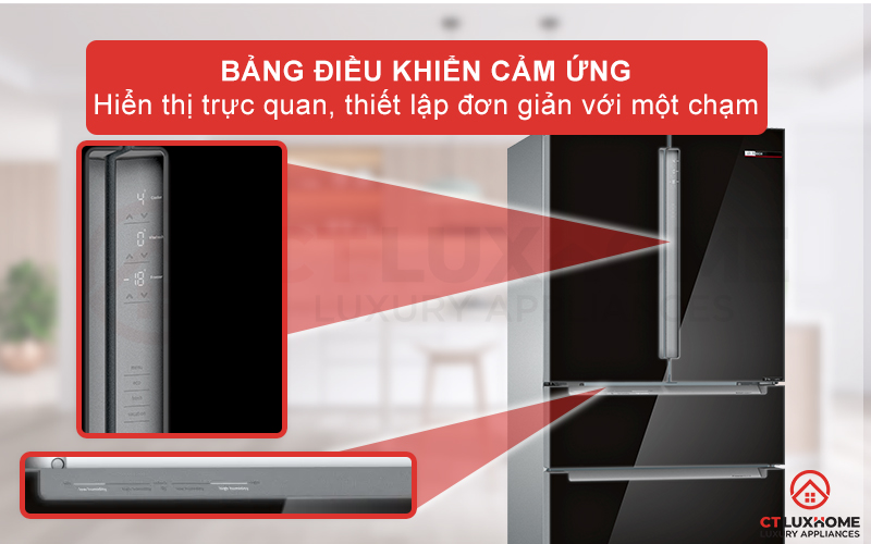 Tủ lạnh Bosch KFN86AA76J serie 6 được trang bị bảng điều khiển cảm ứng một chạm