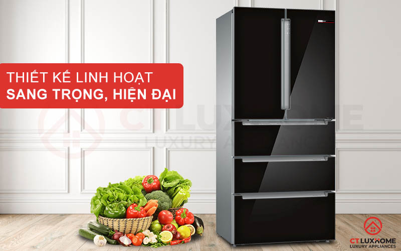 Thiết kế mặt ngoài là lớp kính đen mang đến sự sang trọng kiểu Pháp cho gian bếp