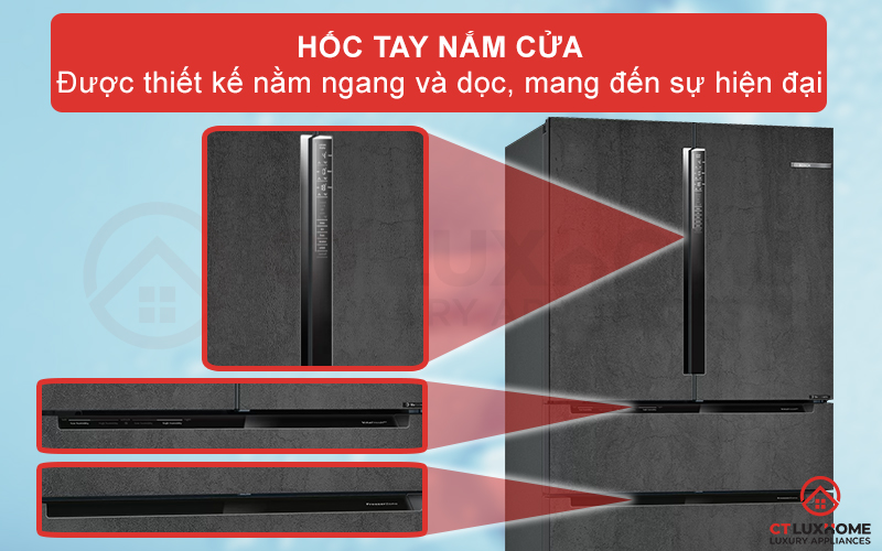 Tủ lạnh Bosch có các hốc tay dùng để mở các cánh cửa