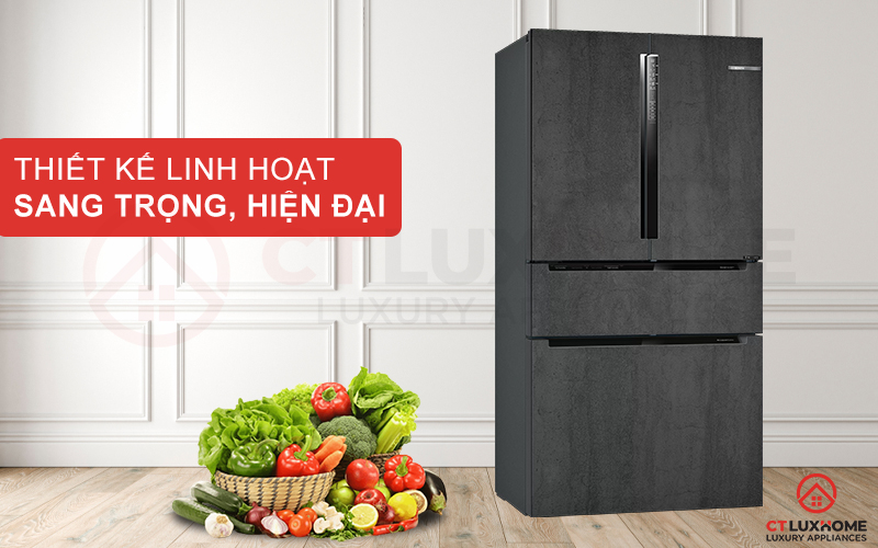 Tủ lạnh Bosch KFN96PX91I sở hữu thiết kế kiểu Pháp sang trọng, hiện đại 